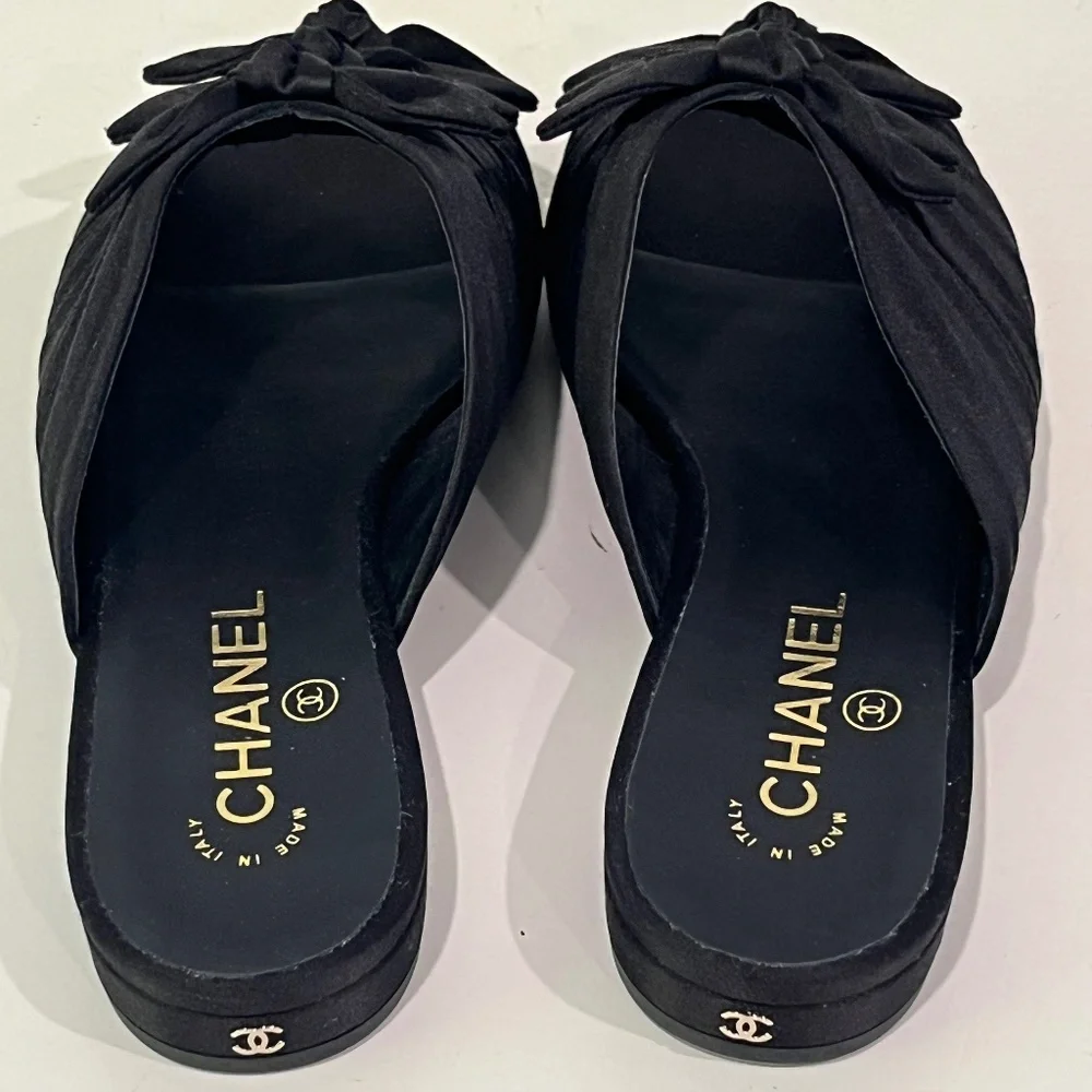 NWT Chanel Knotted Black Satin Mule Flat Slide Size EU 39.5/ US 9 MSRP $950 - Picture 8 of 12